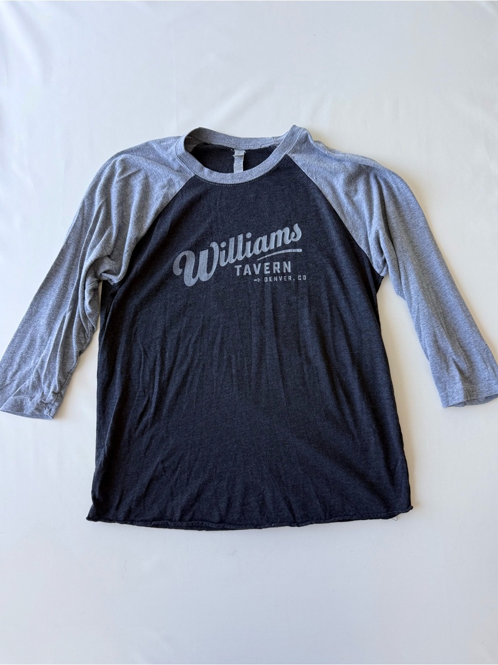 Next Level Apparel Black & Gray Raglan Tee with Williams Tavern Logo